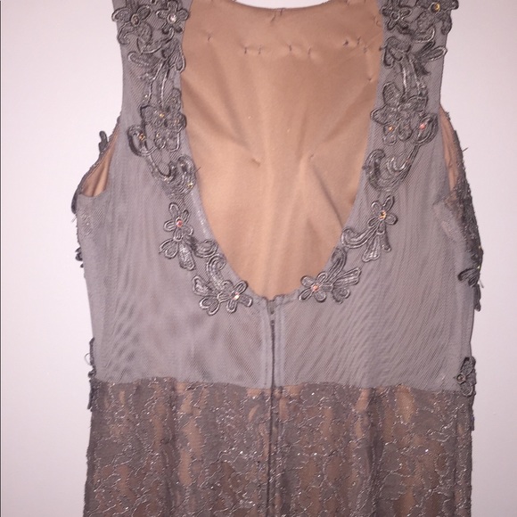 Grey/Silver and Beige Floor Length Formal Dress - Picture 3 of 5